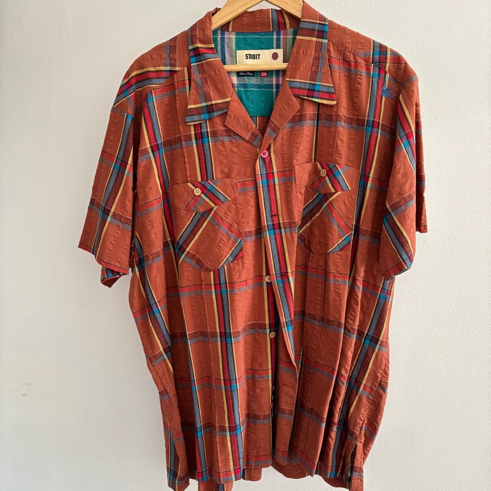 Sabit NYC Men's Multicolor Plaid Short Button Down Sleeve Shirt Size 3X